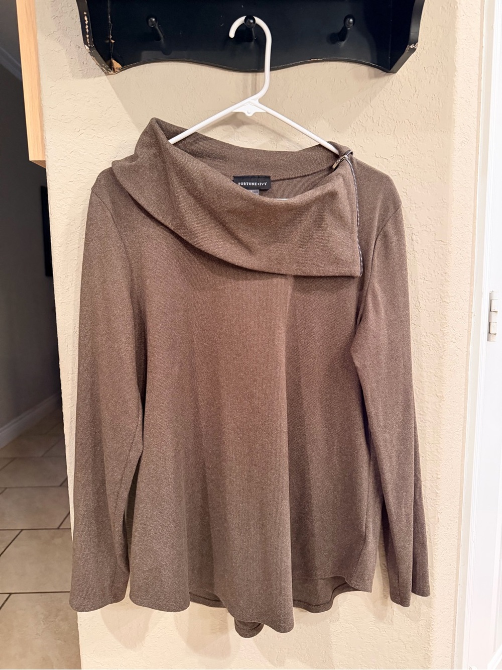 Fortune + Ivy Taupe Draped Cowl Neck Sweater